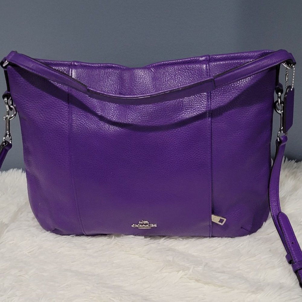 Coach Isabelle Hobo Convertible Purple Pebbled Leather Shoulder Bag